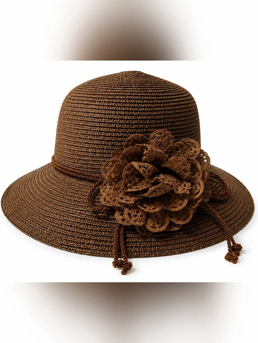 Women’s Brown Floral Straw Sun Hat